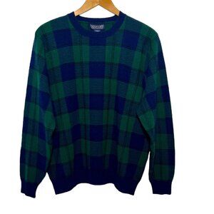 Lands' End 100% Cashmere Academia Plaid Preppy Golf Sweater Base Layer Size L